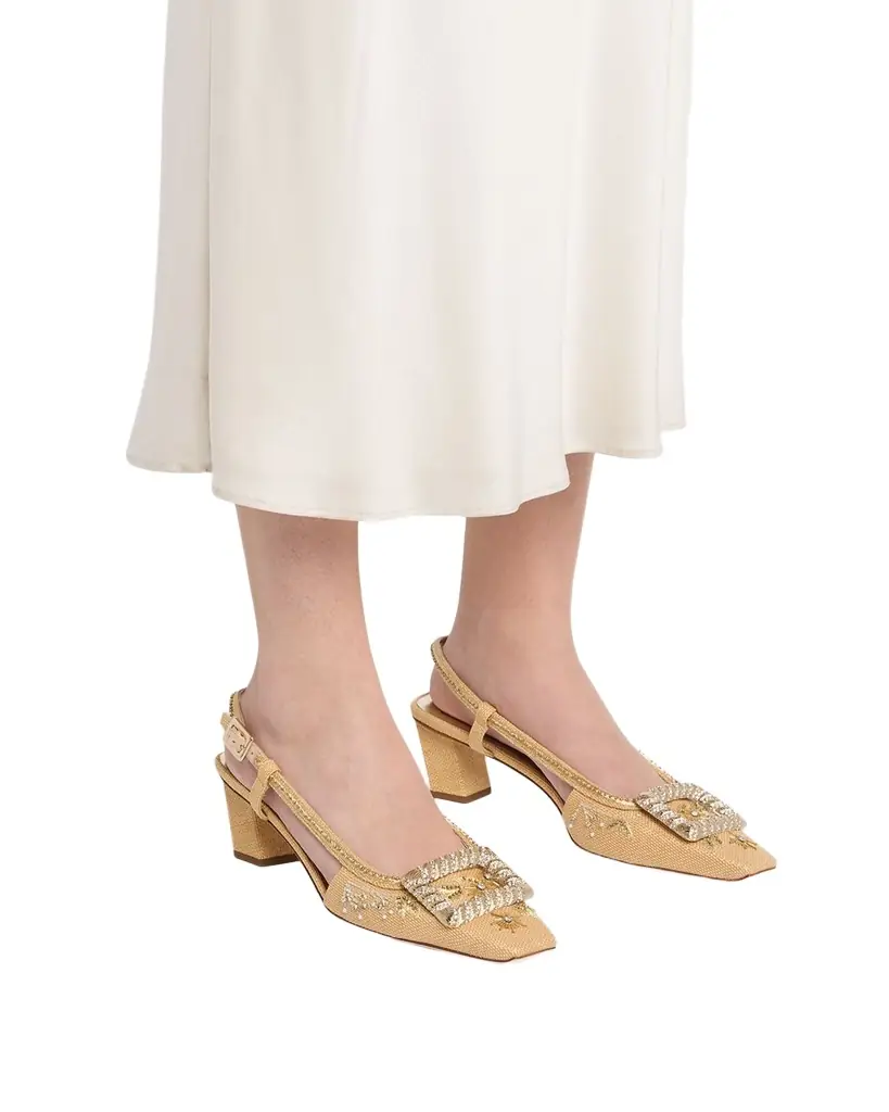 Roger Vivier 45mm Belle Vivier Embellished Canvas Slingback Pumps