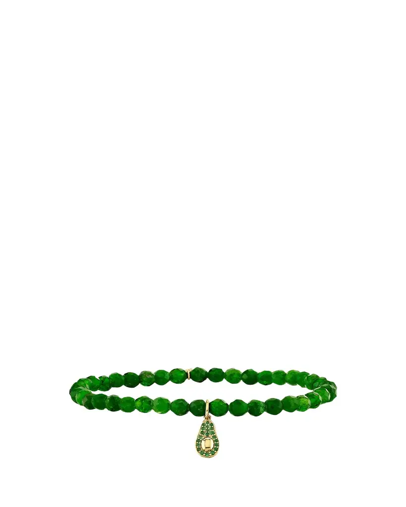 Sydney Evan 14K Emerald Avocado Charm on Bead Bracelet