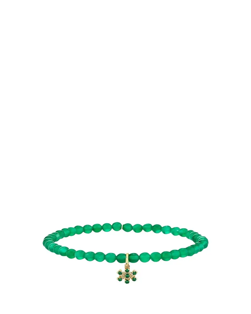 Sydney Evan 14K Small Marquise Emerald Charm on Green Onyx Bracelet