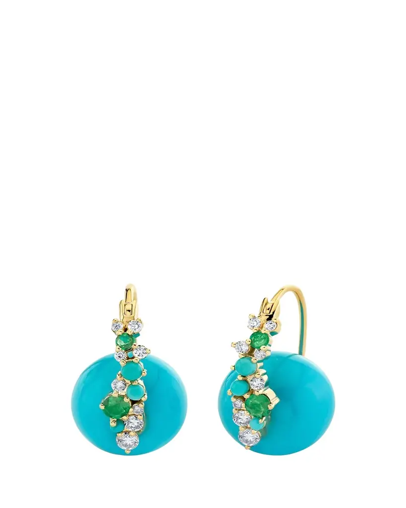 Sydney Evan 14K Diamonds and Emeralds on Turquoise Bead Earrings