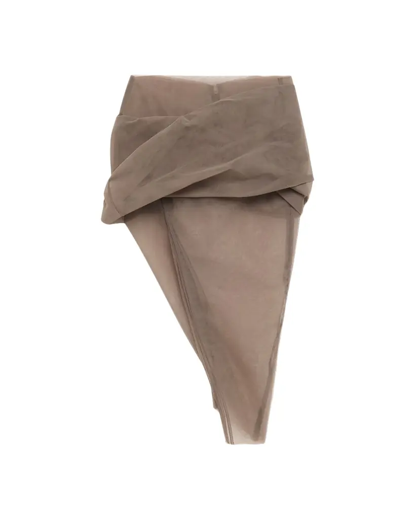 Rick Owens Asymmetric Draped Sheer Tulle Midi Skirt