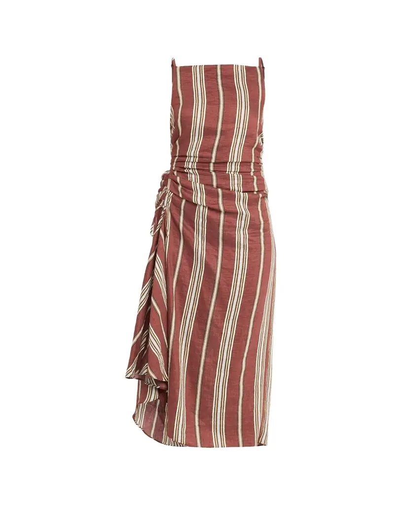 A.L.C. Naomi Draped Stripe Linen Midi Dress