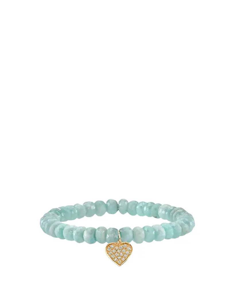 Sydney Evan 14K Diamond Pave Heart Charm on Amazonite Bracelet