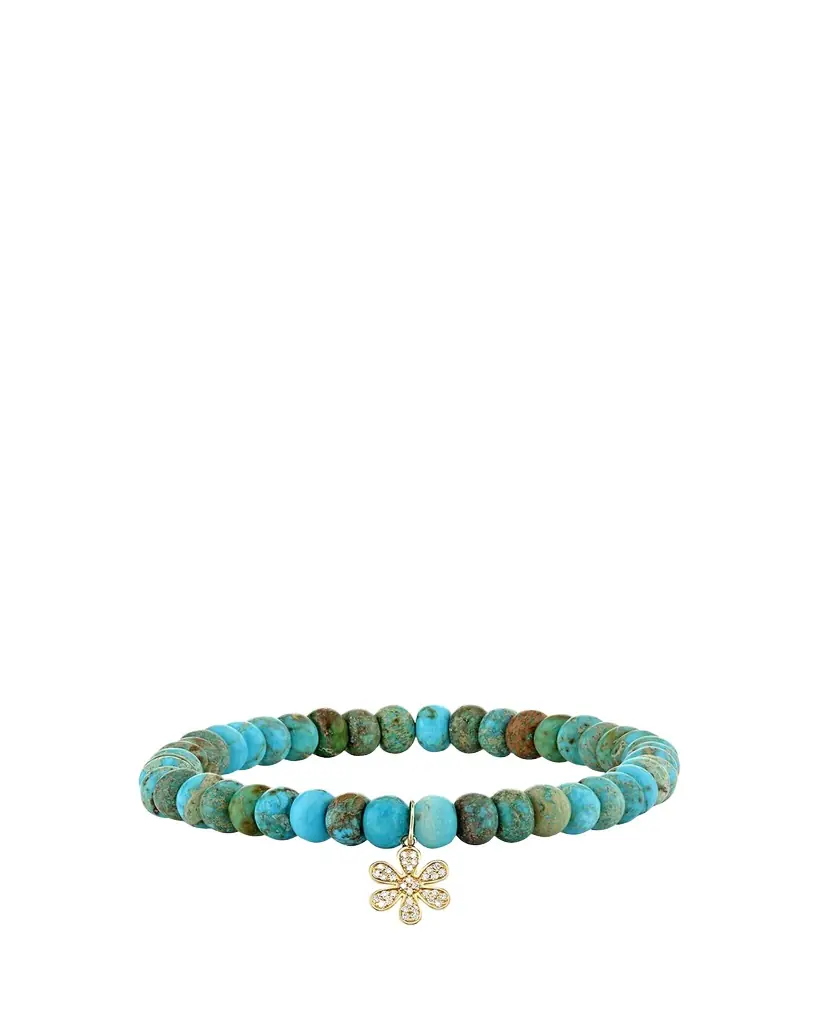 Sydney Evan 14K Mini Pave Daisy on Turquoise Bracelet