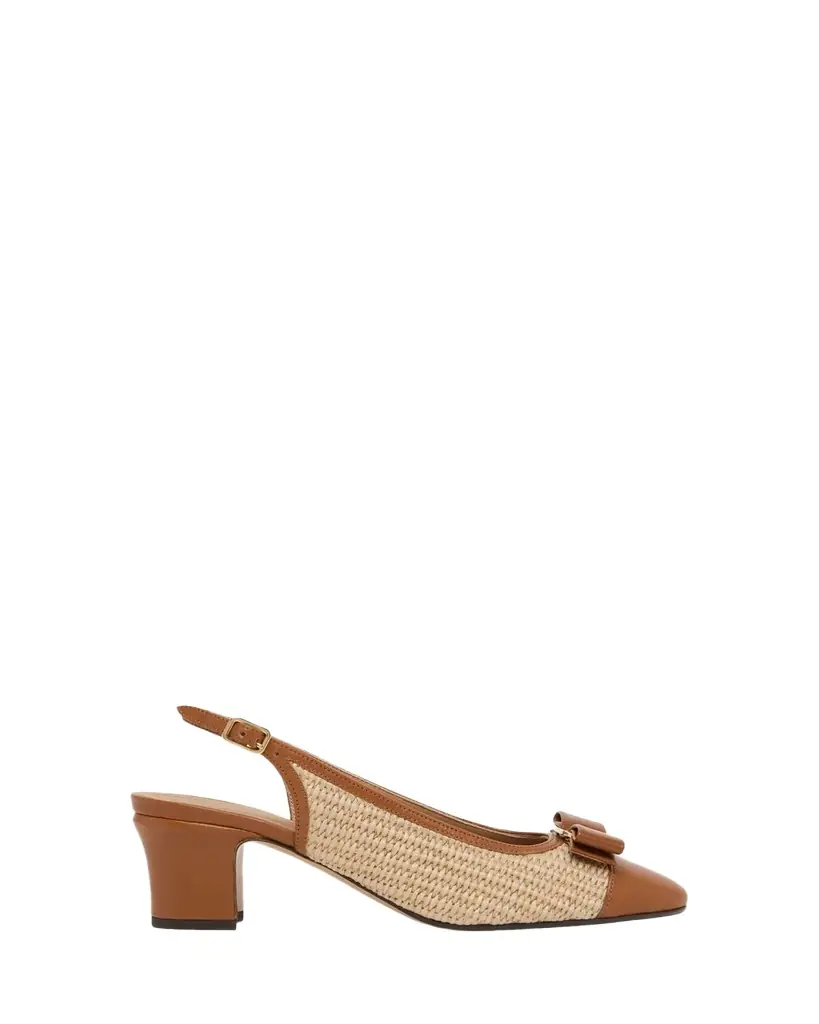 Ferragamo 55mm Vetty Raffia and Leather Slingback Pumps