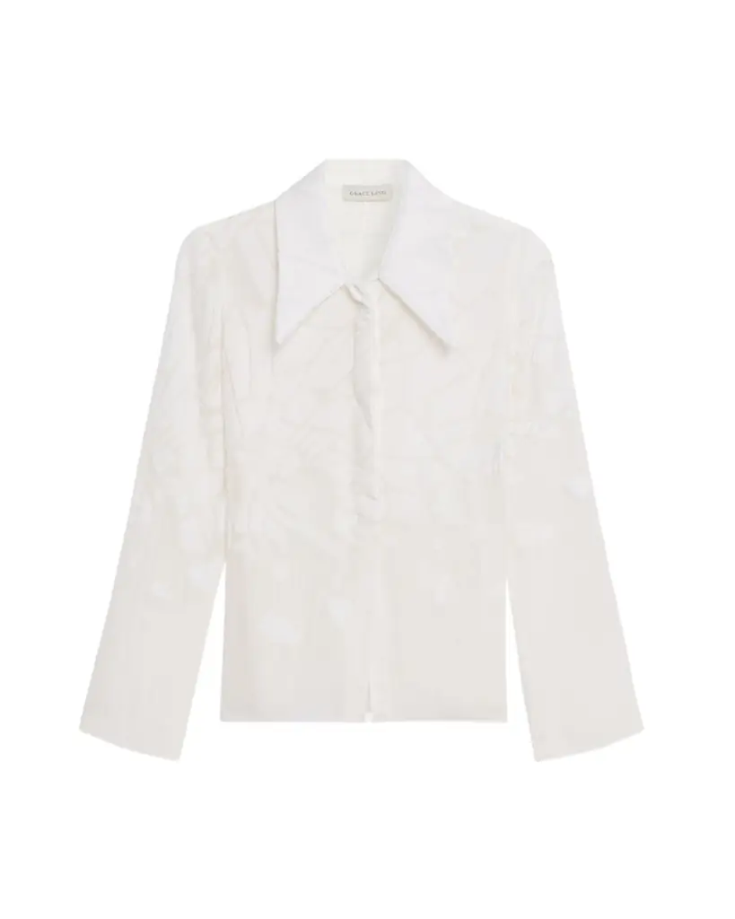 GRACE LING Cracked Velvet Devore Chiffon Button-Down Shirt