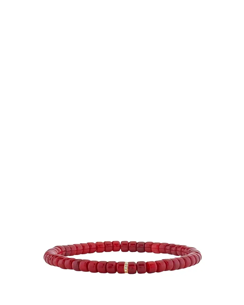 Sydney Evan 4mm Red Heishi Bead and Diamond Rondelle Stretch Bracelet