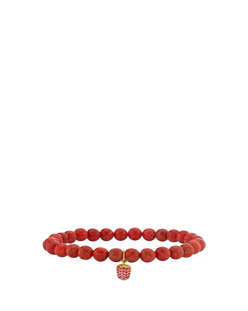 Sydney Evan 14K Ruby Bell Pepper on Red Coral Stretch Bracelet