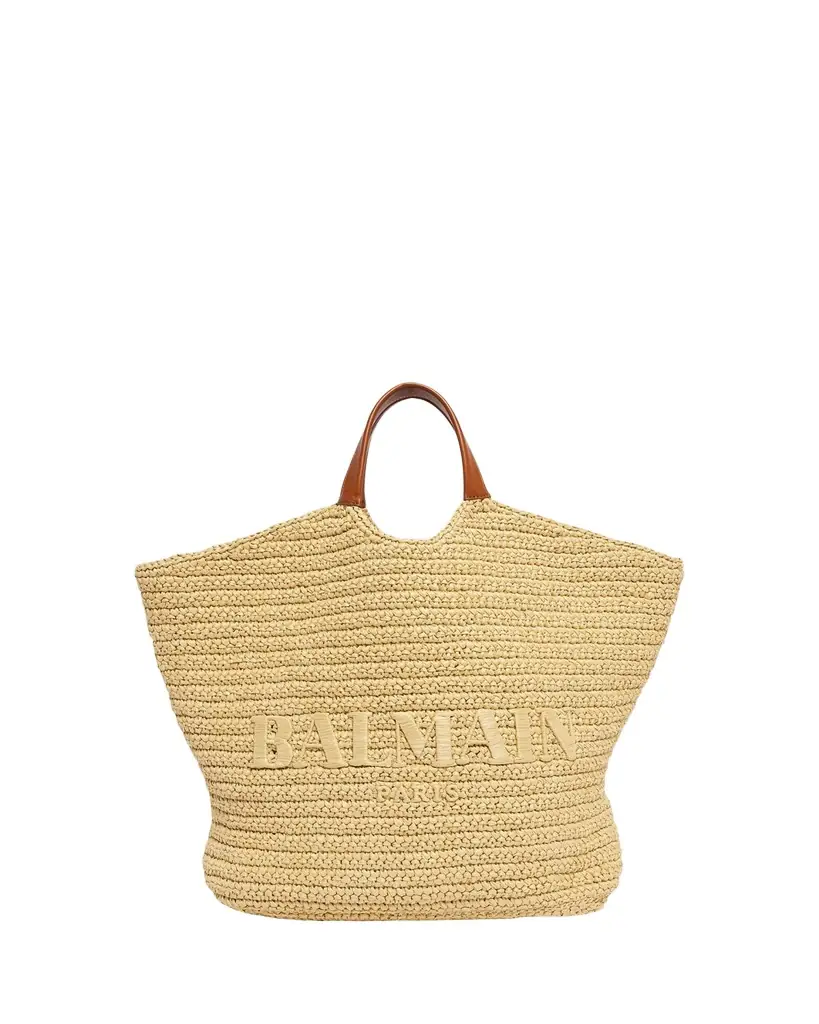 Balmain Cabas Large Faux Raffia Tote Bag