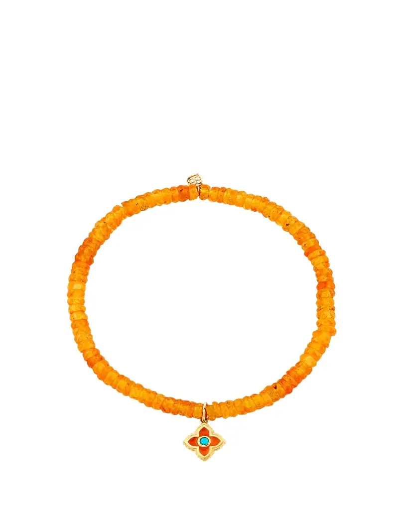 Sydney Evan 14K Orange Moroccan Flower on Spessartite Stretch Bracelet