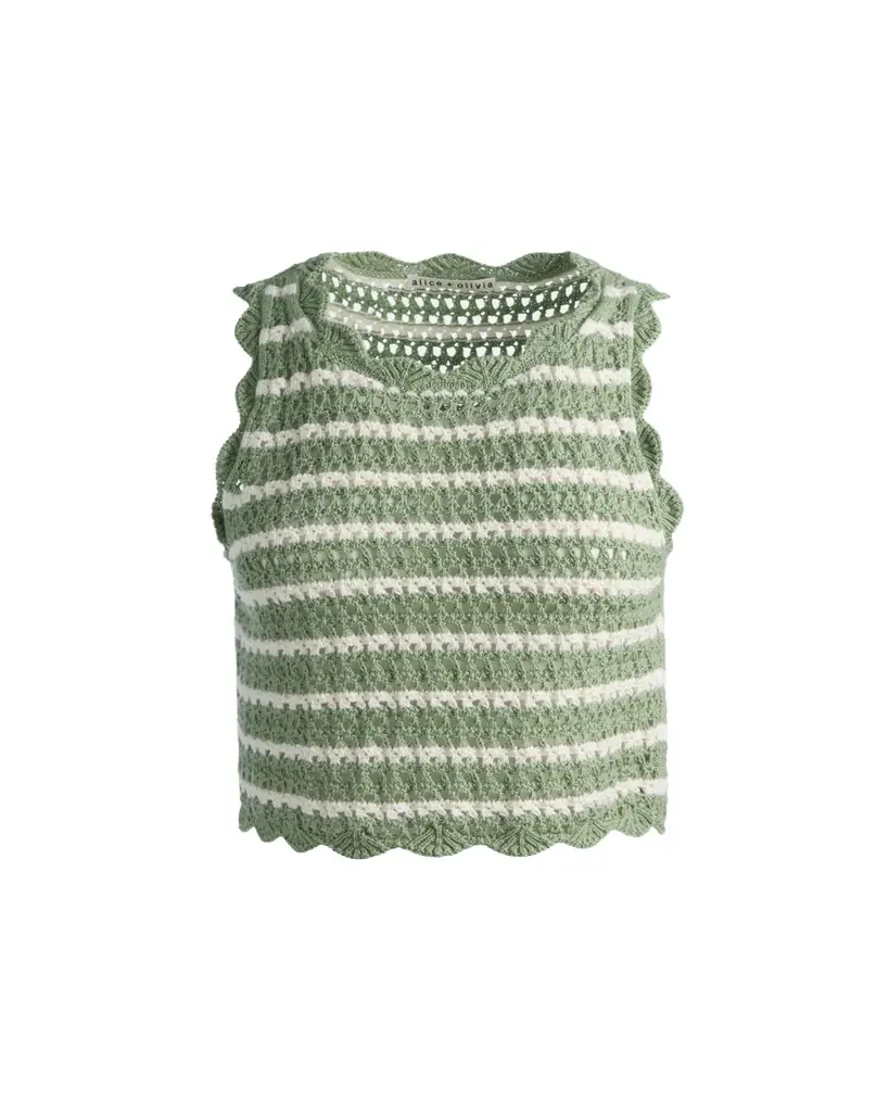 ALICE + OLIVIA Amity Striped Crochet Tank Top