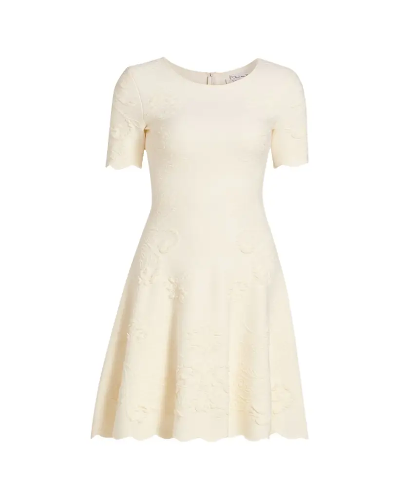 Oscar de la Renta Floral Jacquard Knit Short-Sleeve Mini Dress