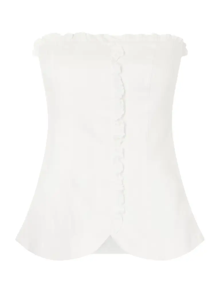 Posse Florence Strapless Ruffled Linen Top
