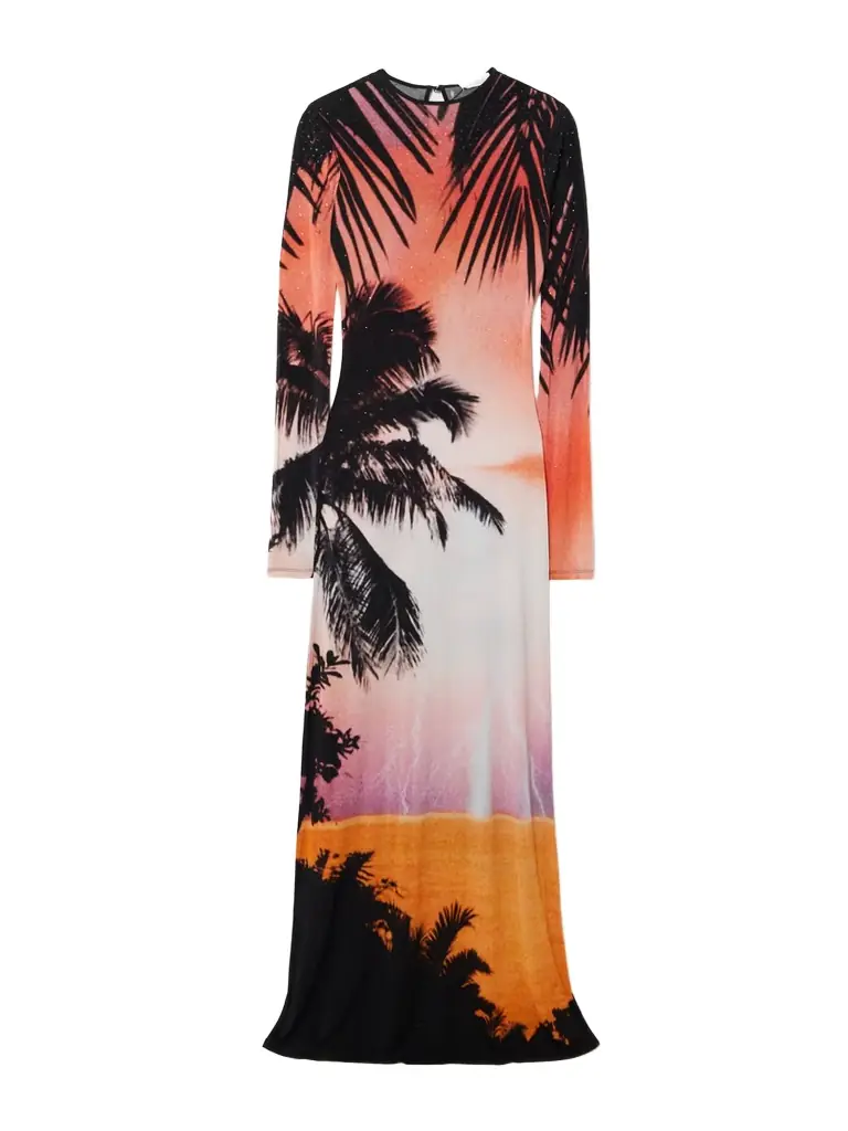 Rabanne Crystal-embellished Printed Stretch-jersey Midi Dress