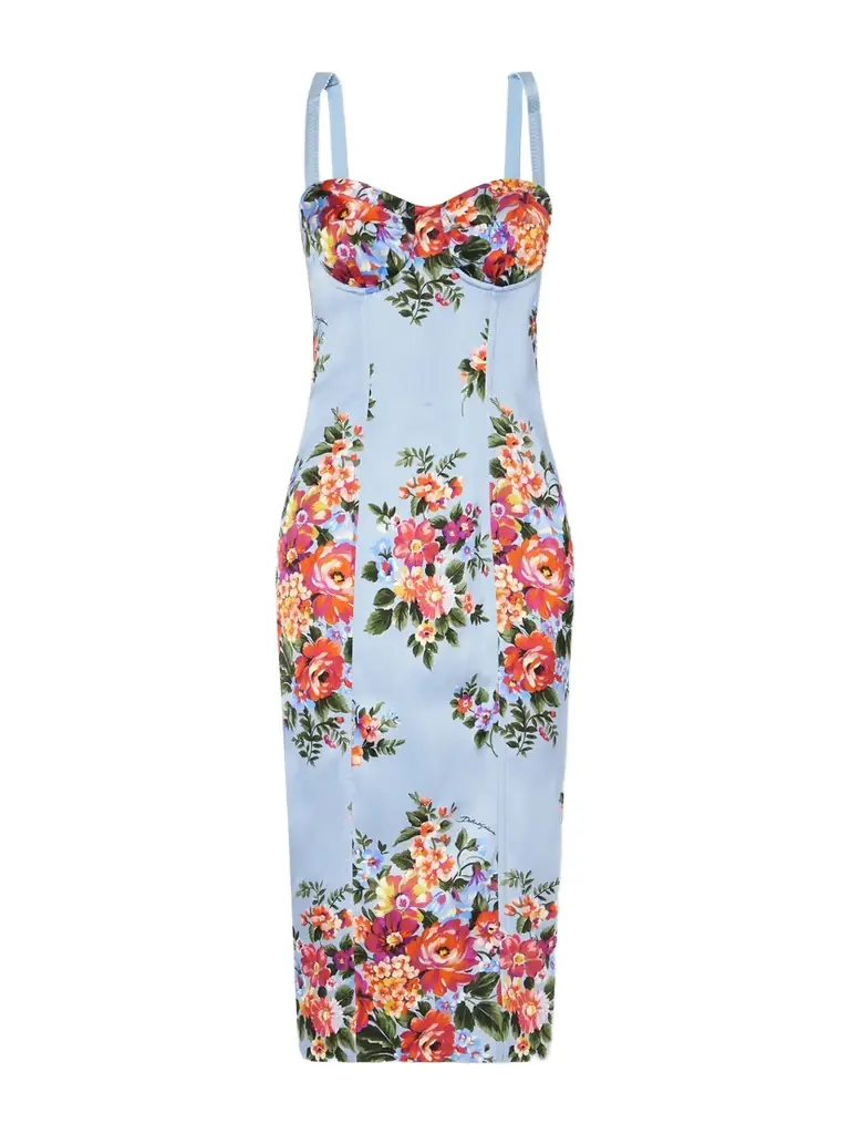 Dolce & Gabbana Floral-print Satin Bustier Midi Dress