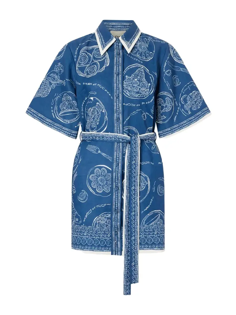 ALÉMAIS Lucky Belted Printed Linen Mini Dress
