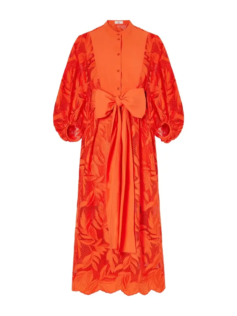 Erdem Bow-detailed Embroidered Poplin And Lace Midi Dress - Women's Clothing