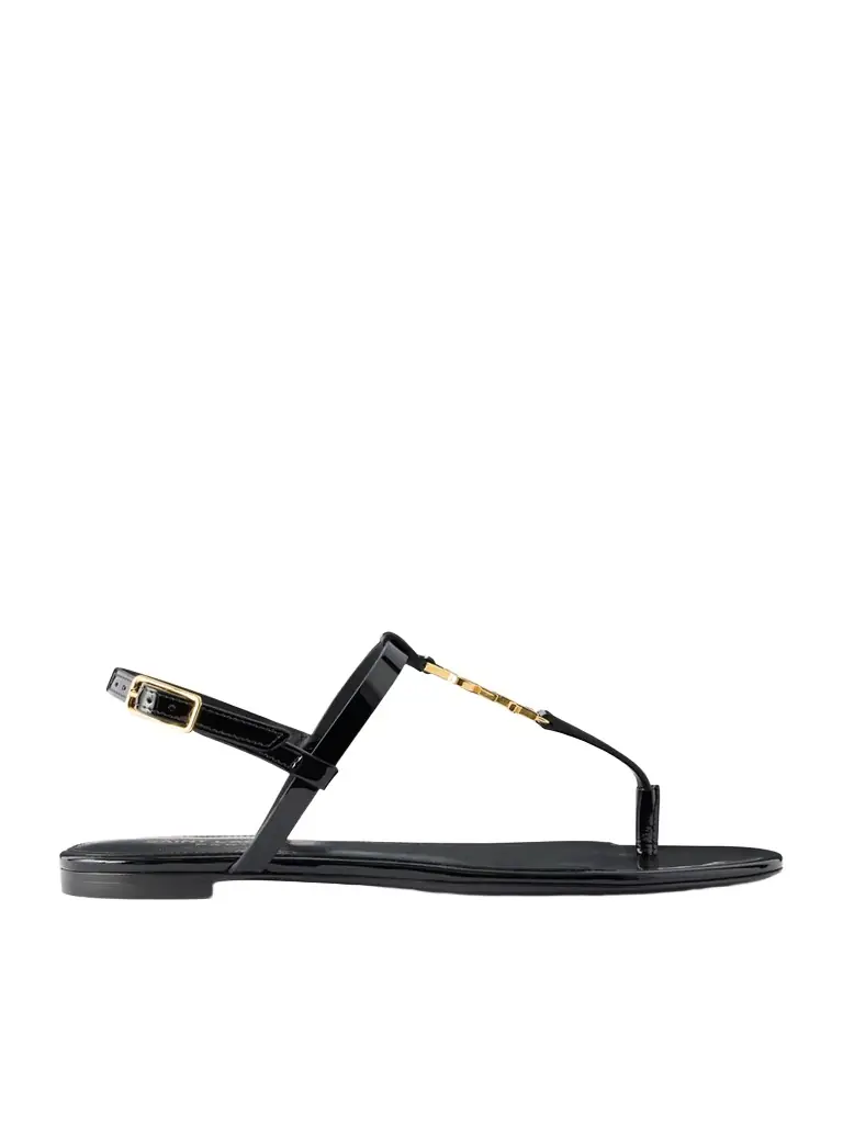 Saint Laurent Cassandre Logo-embellished Patent Leather Sandals