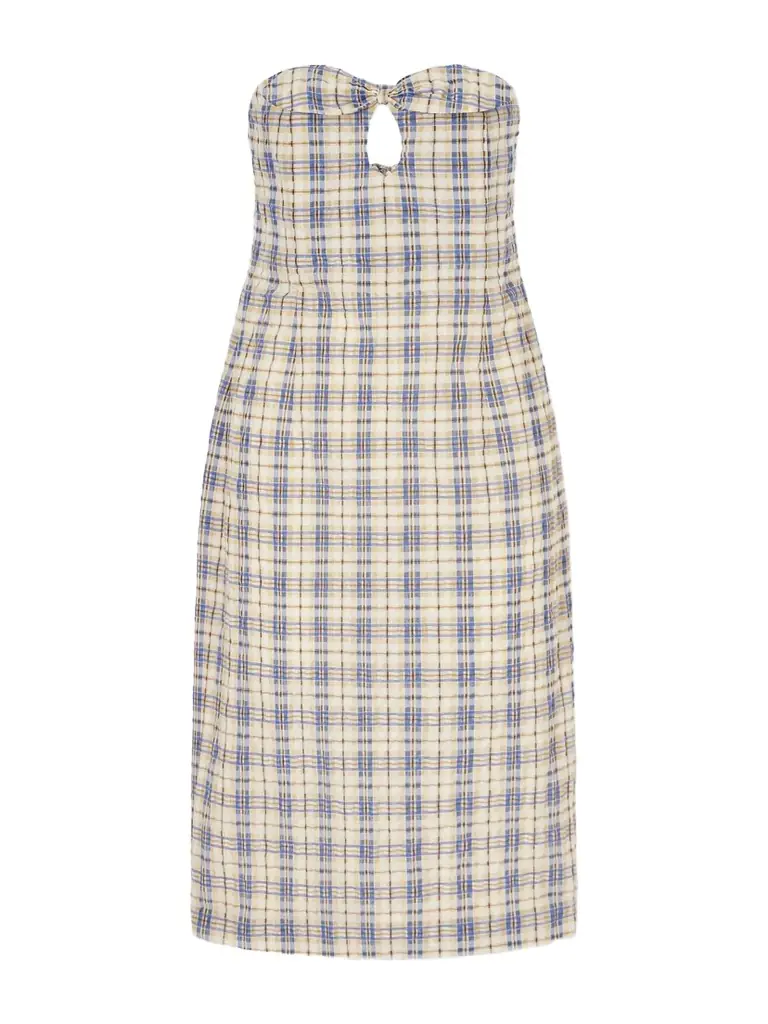 BERNADETTE Bow-embellished Checked Seersucker Midi Dress