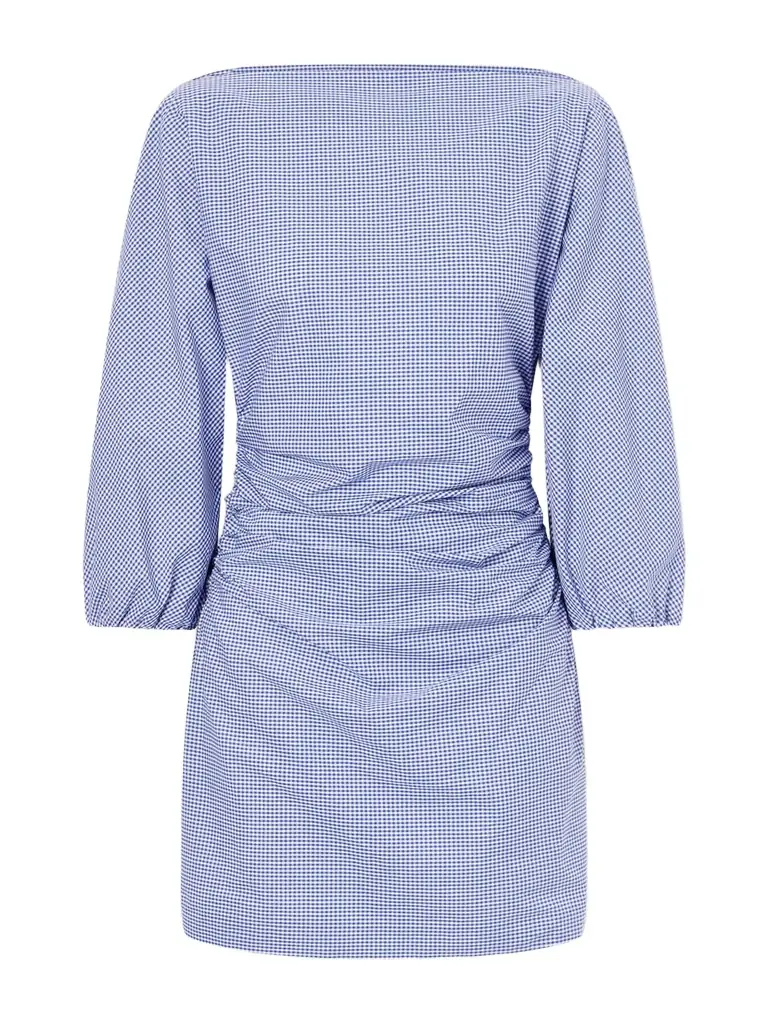 BERNADETTE Ezra Gathered Checked Cotton Mini Dress