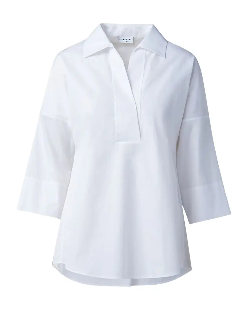 Akris punto Kimono-Sleeve Split-Neck Blouse