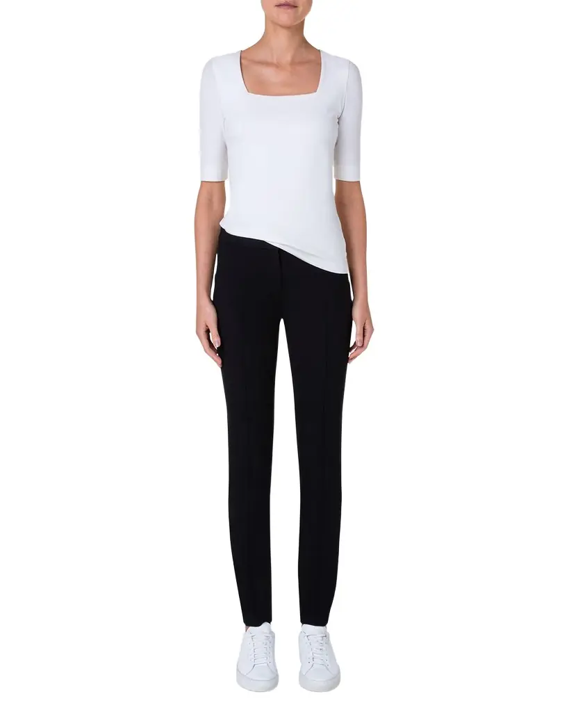 Akris punto Cotton 1/2-Sleeve Square-Neck Tee