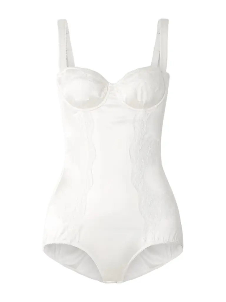 Dolce & Gabbana Lace-trimmed Silk-blend Satin Bodysuit