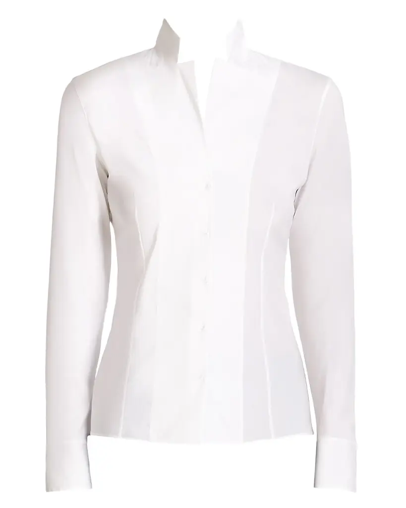 Akris Long-Sleeve Notched-Collar Poplin Blouse