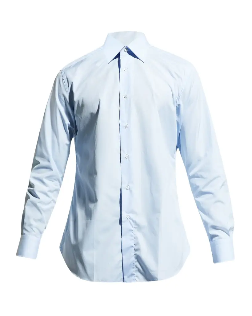 Brioni Wardrobe Essential Solid Dress Shirt, Blue