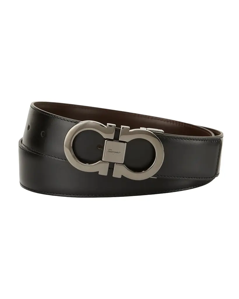 Ferragamo Men 's Reversible Leather Double-Gancio Belt