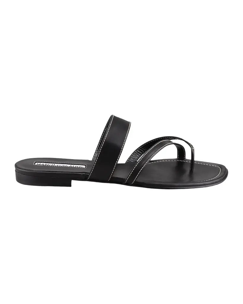 Manolo Blahnik Susa Flat Leather Sandals