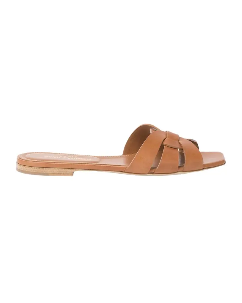 Saint Laurent Woven Leather Sandal Slide - Women's Shoes