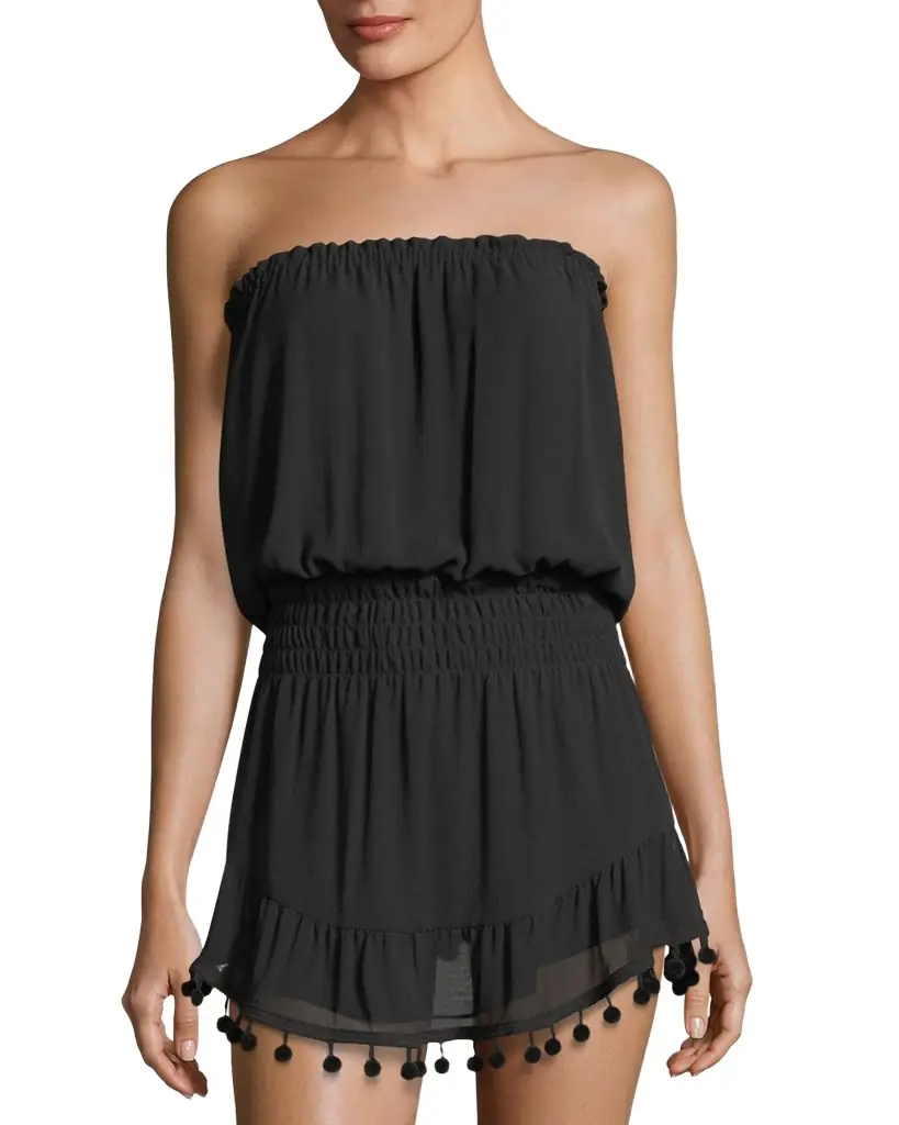 Ramy Brook Marcie Strapless Coverup Dress with Pompoms