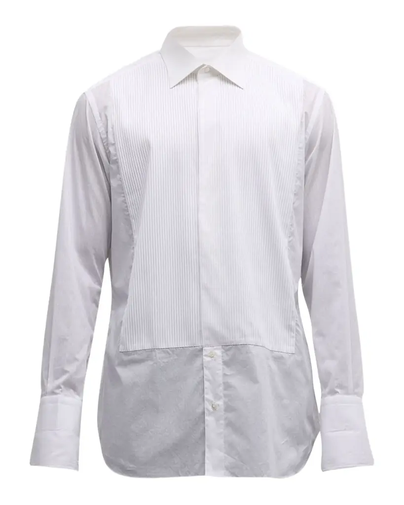 Brioni Pleated Poplin French-Cuff Dress Shirt