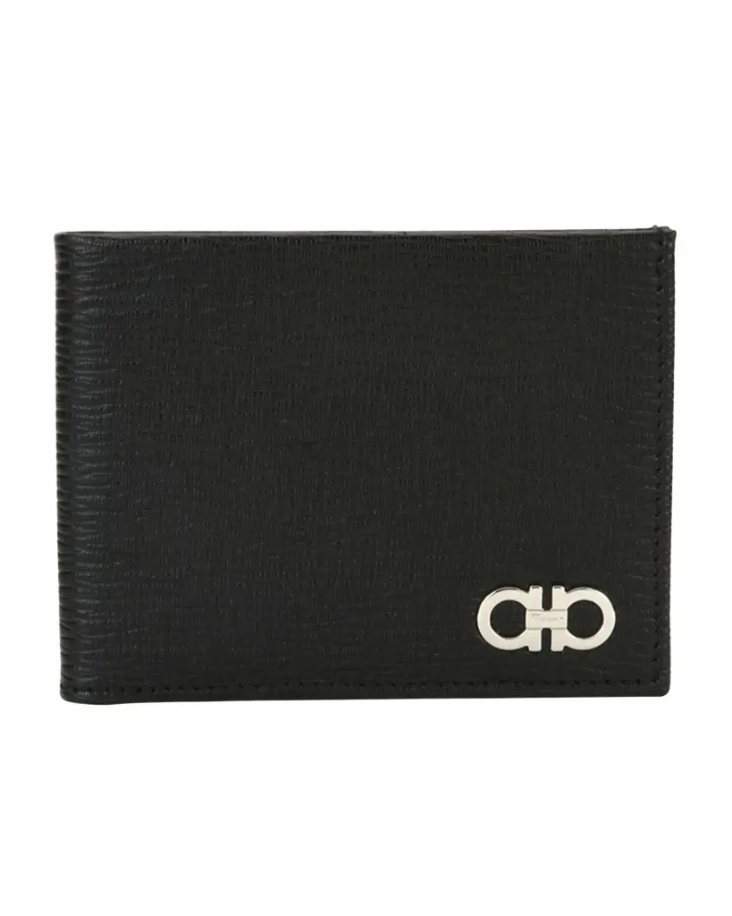 Ferragamo Men 's Revival Gancini Bi-Fold Leather Wallet, Black/Red