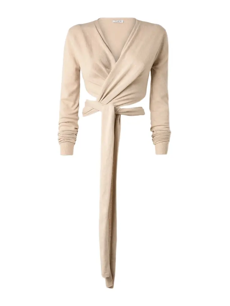 Alaïa Cropped Cashmere-blend Wrap Top
