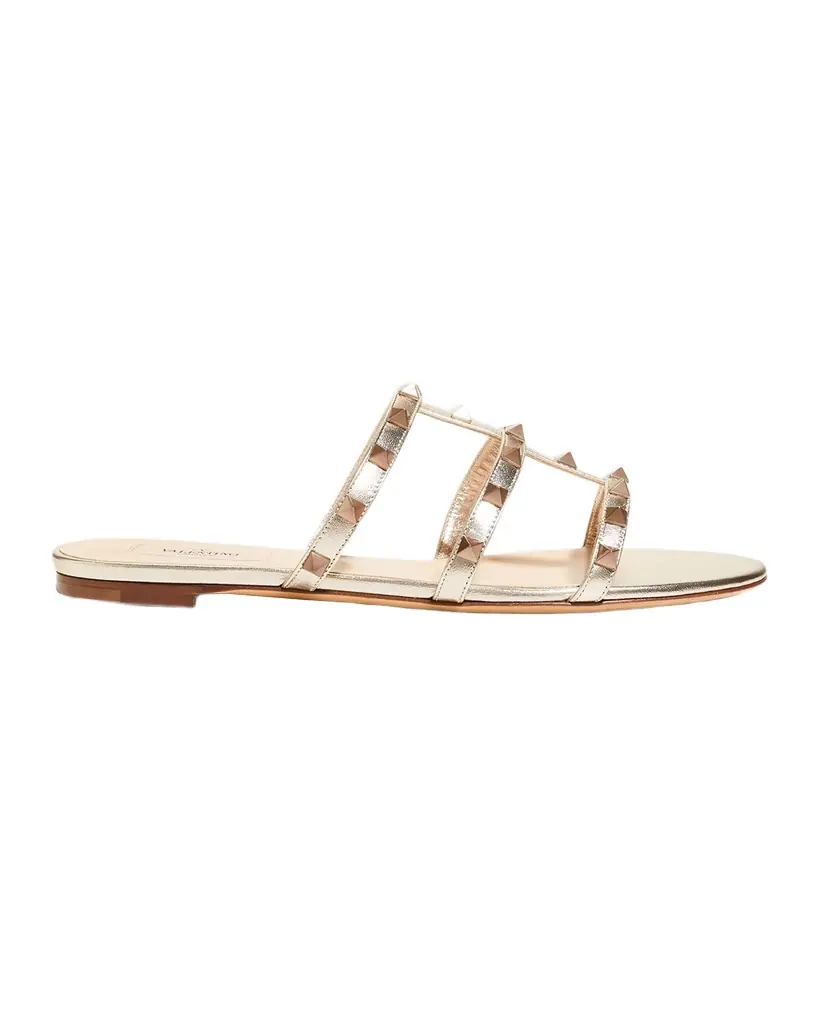 Valentino Garavani Rockstud Metallic City Flat Slide Sandals