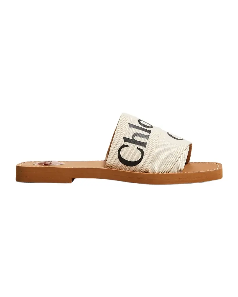 Chloe Woody Flat Logo Ribbon Slide Sandals