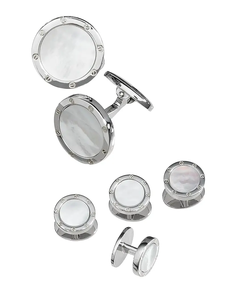Jan Leslie Round Mother-of-Pearl Cuff Link and Stud Set