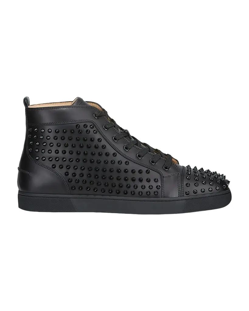 Christian Louboutin Men 's Louis Mid-Top Spiked Leather Sneakers