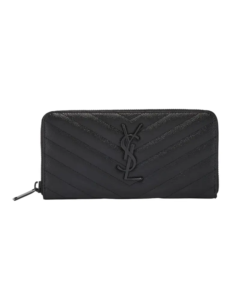 Saint Laurent YSL Monogram Large Zip Wallet in Grained Leather