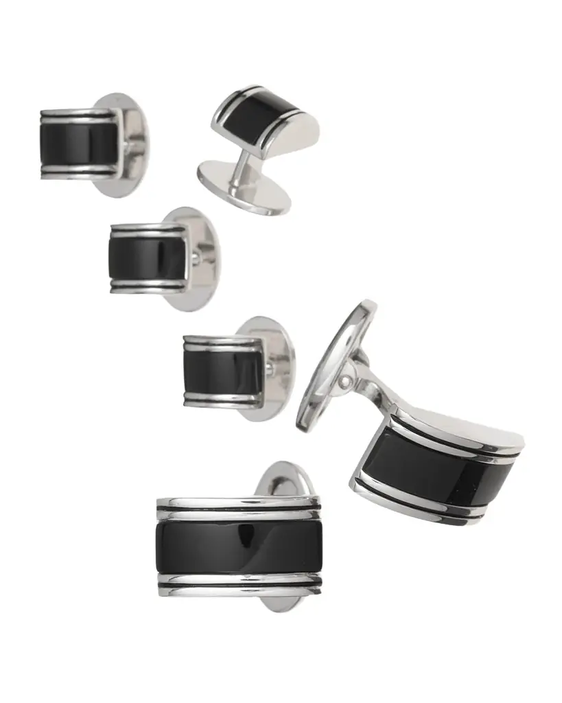 Jan Leslie Curved Onyx Cufflinks Studs Set