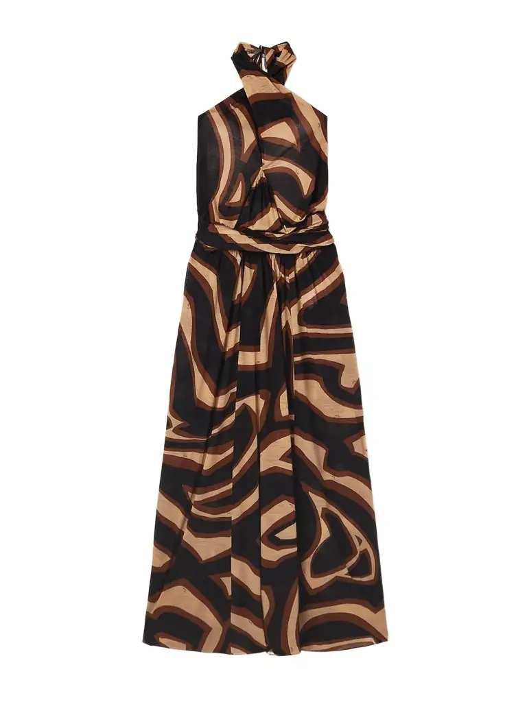 PUCCI Draped Printed Wool-blend Jersey Halterneck Maxi Dress