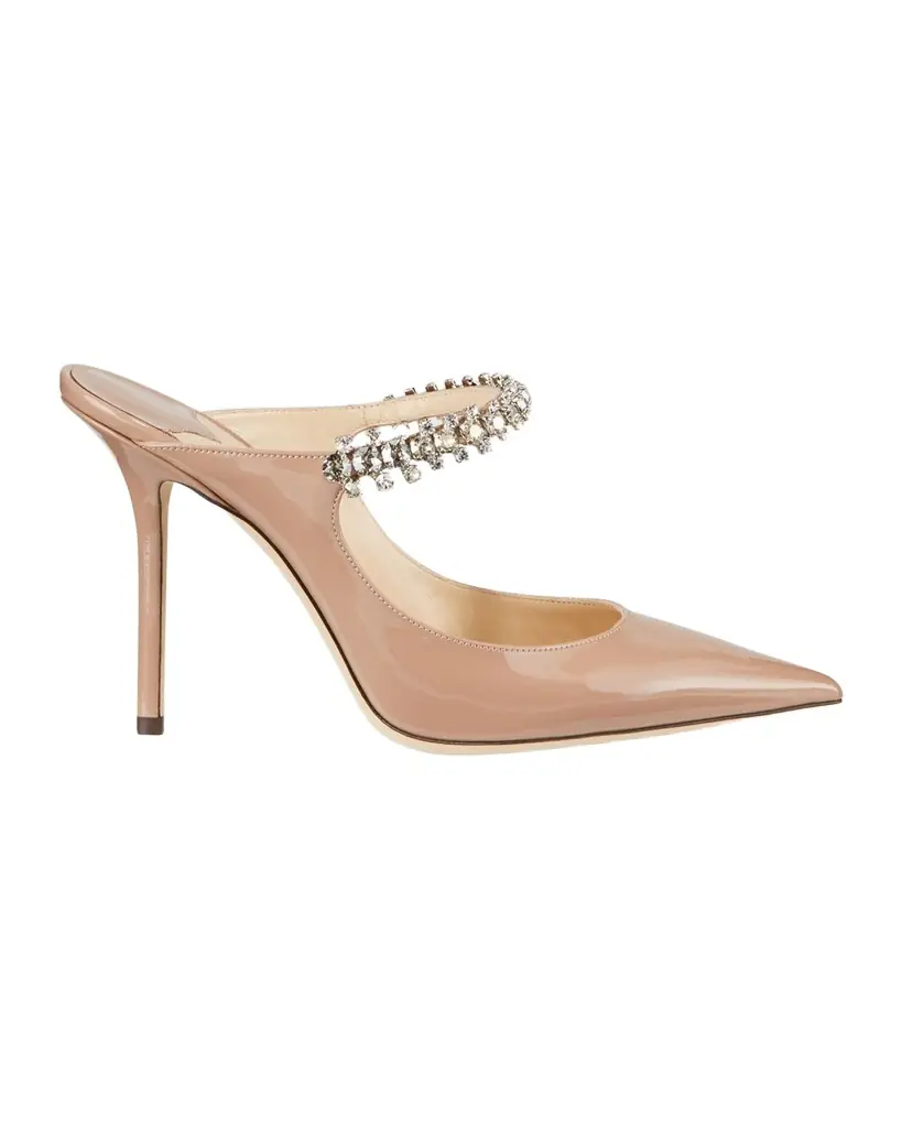 Jimmy Choo Bing Patent Crystal-Strap High-Heel Pumps