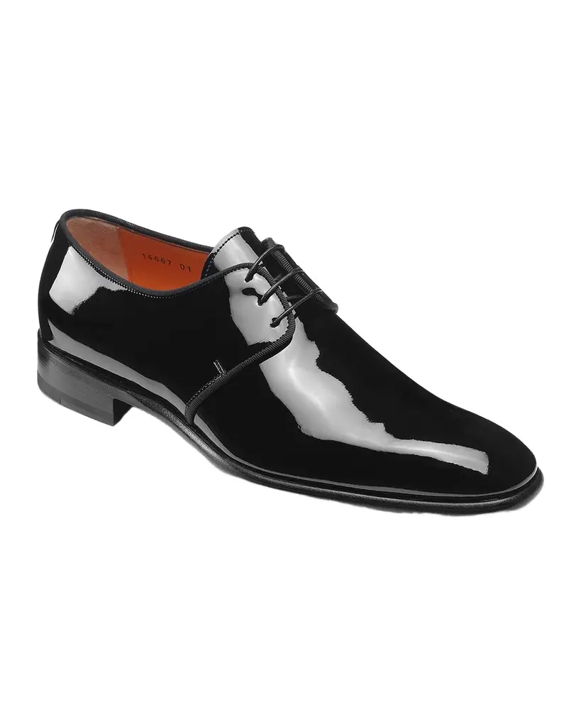 Santoni Men 's Patent Leather Grosgrain-Trim Derby Shoes
