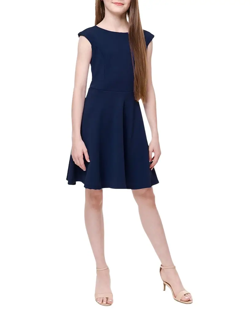 Un Deux Trois Girl 's Textured Cap Sleeve Dress