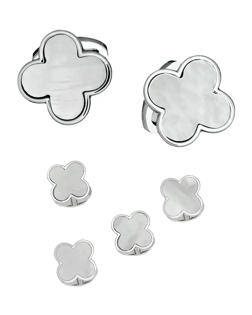Jan Leslie Men 's Mother-of-Pearl Clover Cufflink Stud Set