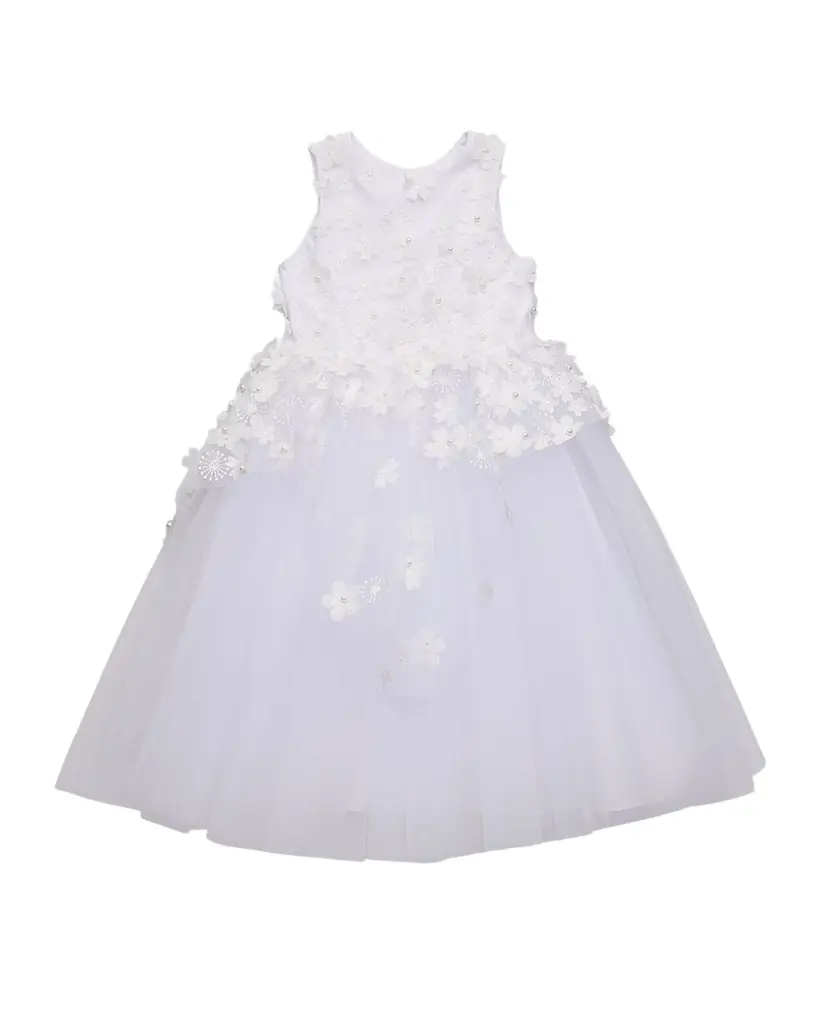 White Label by Zoe Girl 's Lauren 3D Flower Embellished Tulle Dress, Size -1