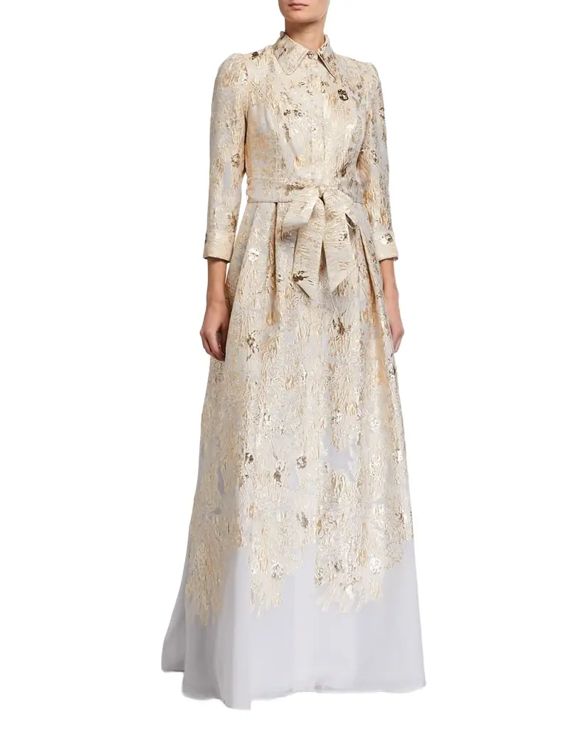 Rickie Freeman for Teri Jon Metallic Brocade Shirtdress Gown