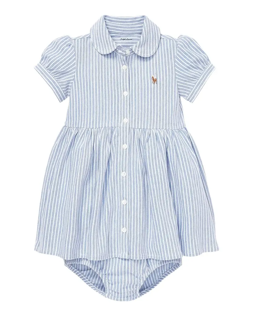 Polo Ralph Lauren Yarn-Dyed Oxford Mesh Stripe Dress w/ Matching Bloomers, Size 3M-24M